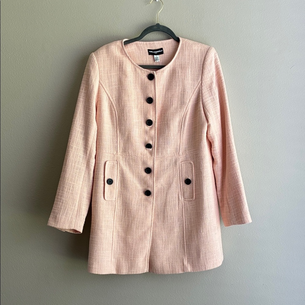 Karl Lagerfeld  Pink Sherbet Tweed Button Front Topper Jacket Coat Jacket 12